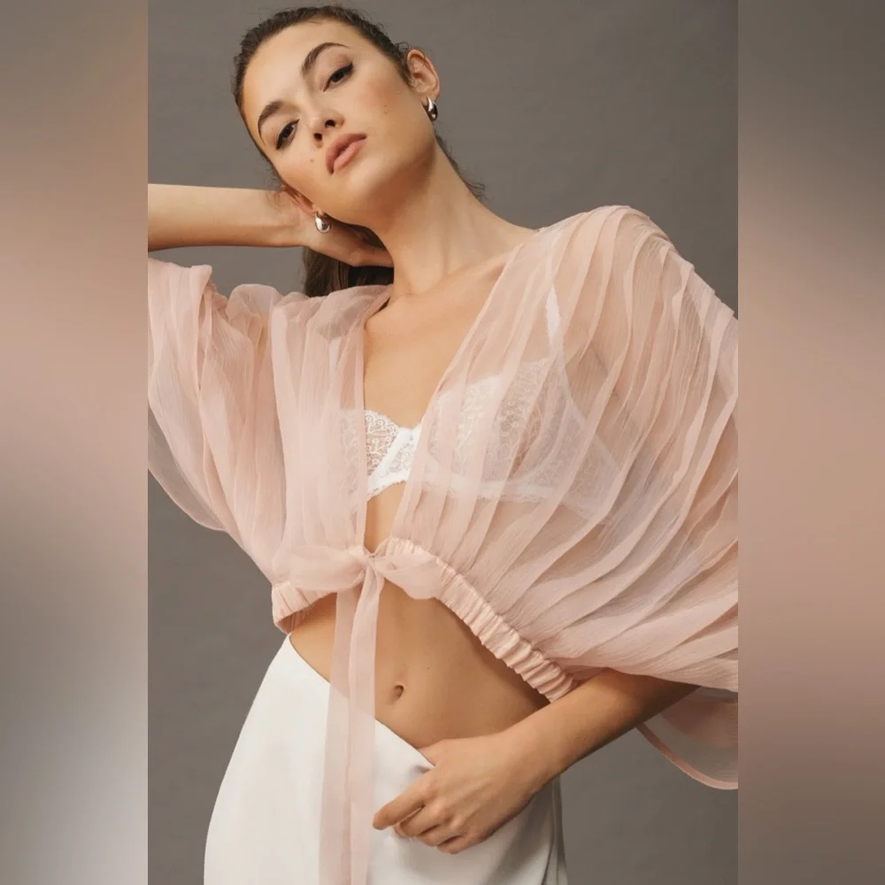 Anthropologie Sheer Pleated Capelet in Blush Pink